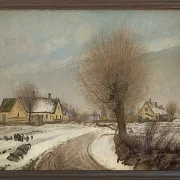 Laurits Andersen Ring – Winter in einem seeländischen Dorf 1906 | Giclée Kunstdruck gerahmt