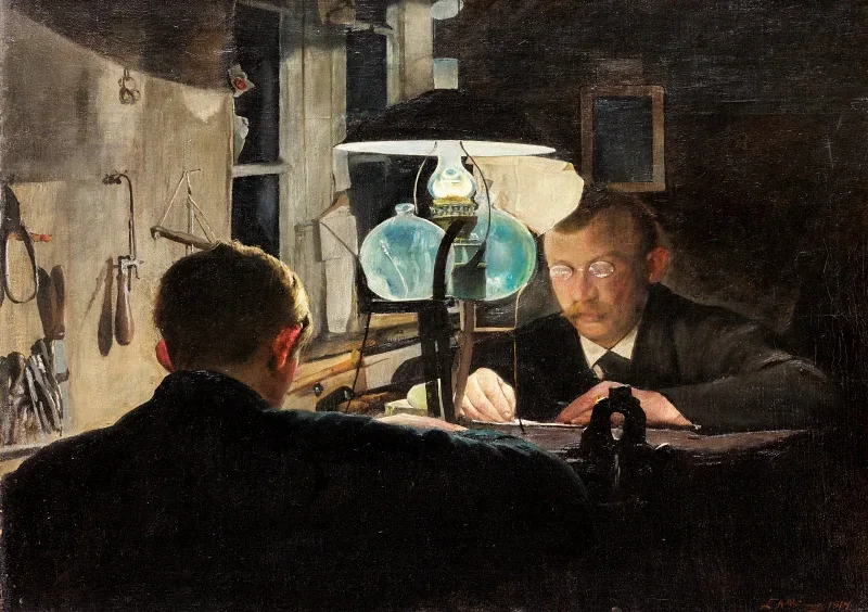 Laurits Andersen Ring | Guldsmedeværksted - 1917 | Indrammet kunsttryk | Realisme