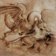 Leonardo da Vinci | Kamp mellem en drage og en løve - 1500 | Indrammet kunsttryk | Renæssance | formida