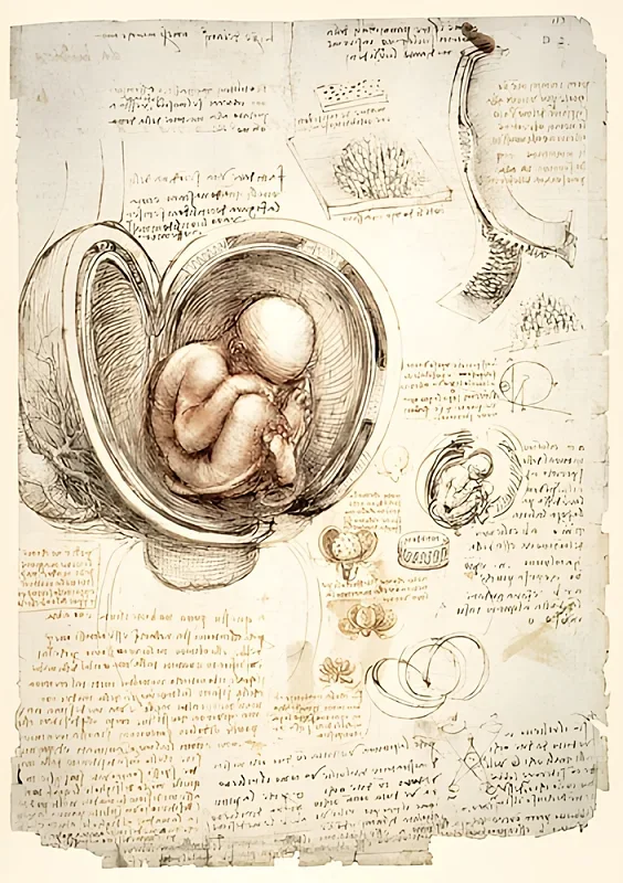 Leonardo da Vinci | Der menschliche Fötus im Mutterleib - 1511 | Giclée Kunstdruck gerahmt