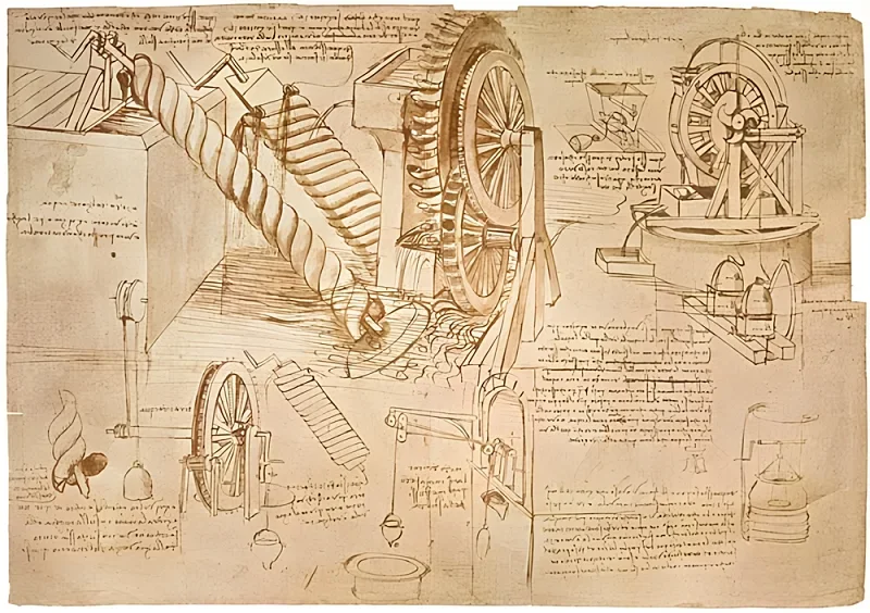 Leonardo da Vinci | Archimedische Schrauben und Wasserräder - 1503 | Gerahmter Kunstdruck | Renaissance | formida