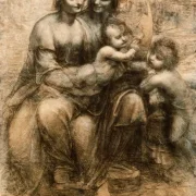 Leonardo da Vinci | Die Jungfrau mit Kind, der Heiligen Anne und dem Heiligen John - 1499 | Giclée Kunstdruck gerahmt
