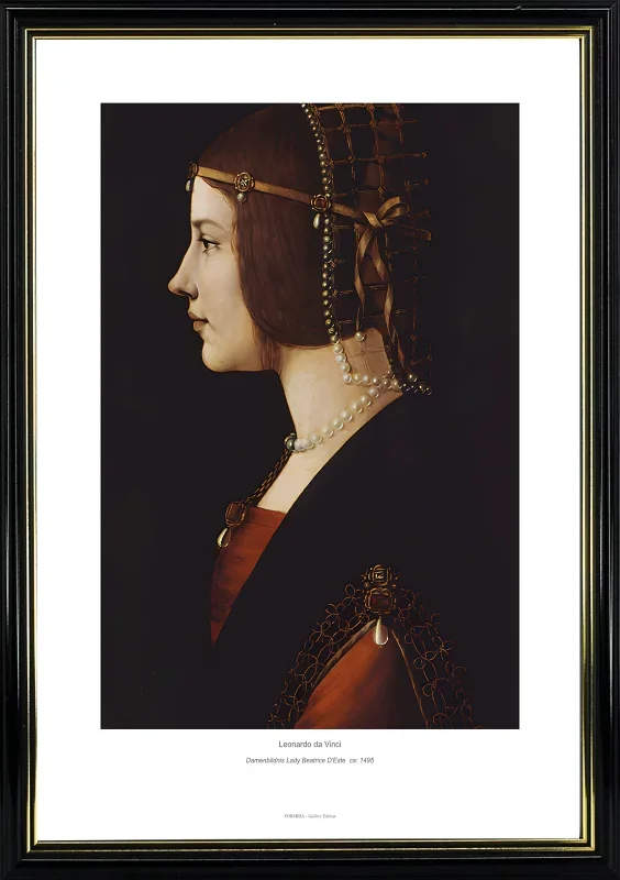 Leonardo da Vinci | Kvindeportræt af Lady Beatrice D'Este - 1495 | Gallery Edition | Indrammet kunsttryk | Renæssance