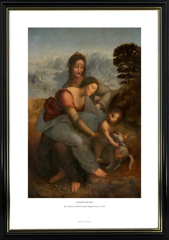 Leonardo da Vinci | Jomfru Maria og barnet med Sankt Anna - 1513 | Gallery Edition | Indrammet kunsttryk | Renæssance
