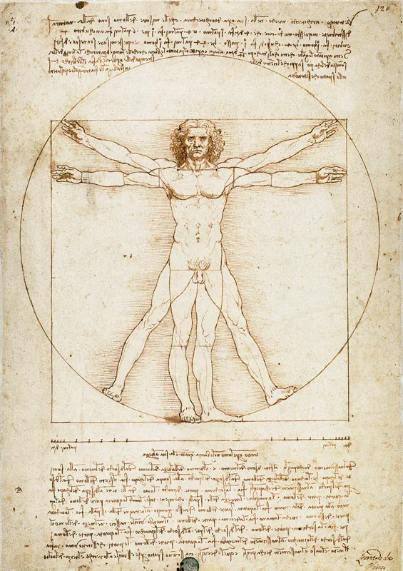 Leonardo da Vinci | Vitruvmann, Proportionszeichnung - 1490 | Giclée Kunstdruck gerahmt