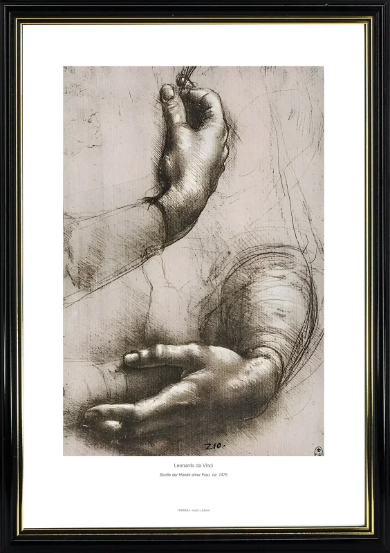 Leonardo da Vinci | Studie af en kvindes hænder - 1475 | Gallery Edition | Indrammet kunsttryk | Renæssance