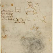 Leonardo da Vinci | Leder af en gammel mand og studier af maskinerne - 1504 | Indrammet kunsttryk | Renæssance | formida