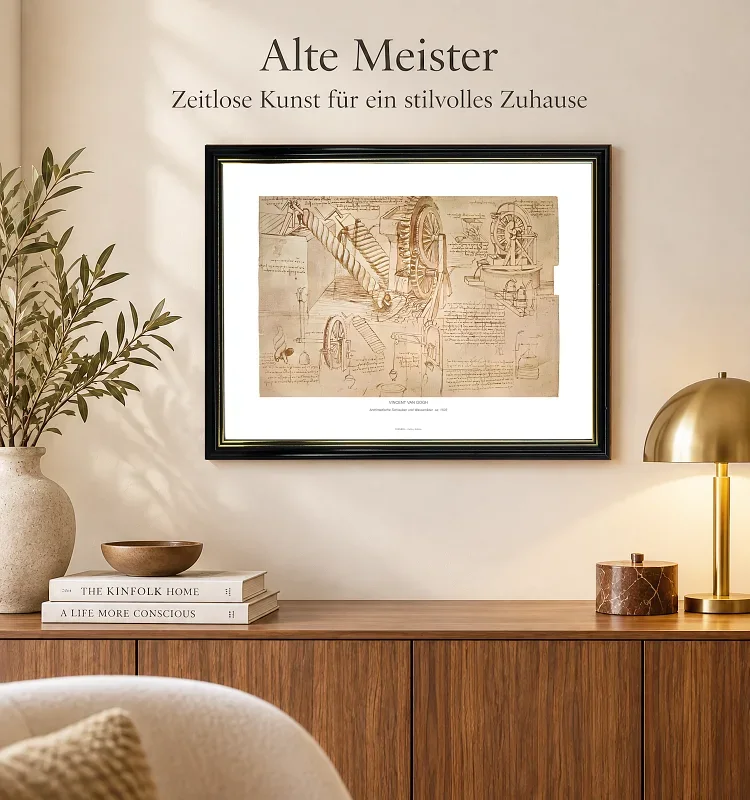 Leonardo da Vinci | Archimedes Skruer og Vandhjul - 1503 | Gallery Edition | Indrammet kunsttryk | Renæssance