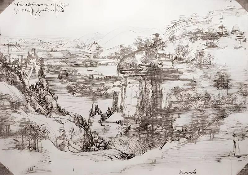 Leonardo da Vinci | Landskab - 1473 | Indrammet kunsttryk | Renæssance | formida