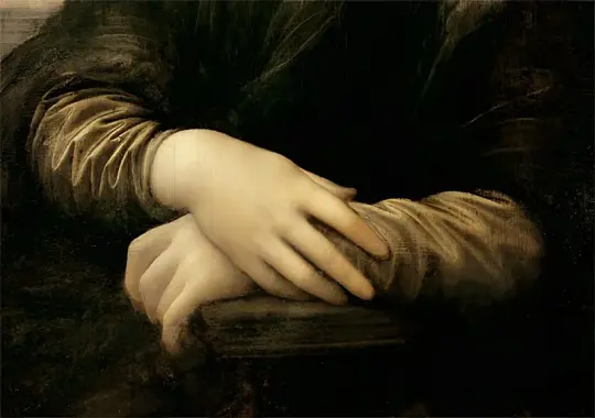 Leonardo da Vinci | Mona Lisa, detalje af hendes hænder - 1503 | Indrammet kunsttryk | Renæssance | formida