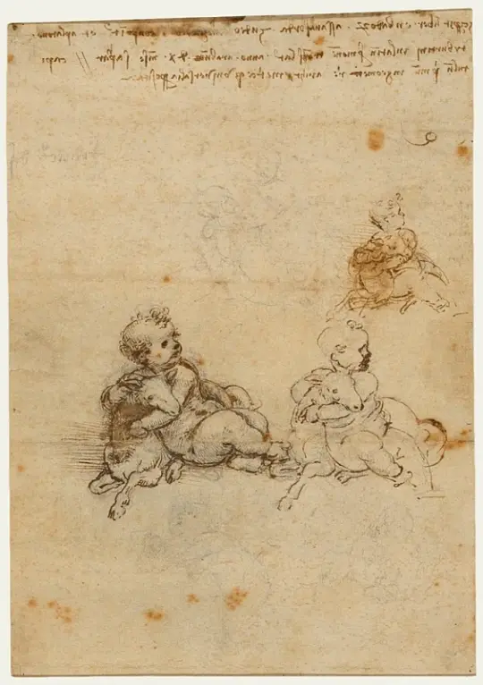 Leonardo da Vinci | Studien zum Christkind mit Lamm – 1505 | Giclée Kunstdruck gerahmt