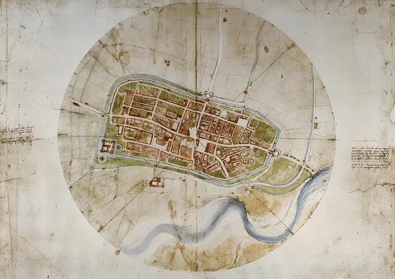 Leonardo da Vinci | Bykort over Imola - 1502 | Indrammet kunsttryk | Renæssance | formida