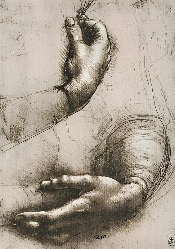 Leonardo da Vinci | Studie der Hände einer Frau - 1475 | Giclée Kunstdruck gerahmt