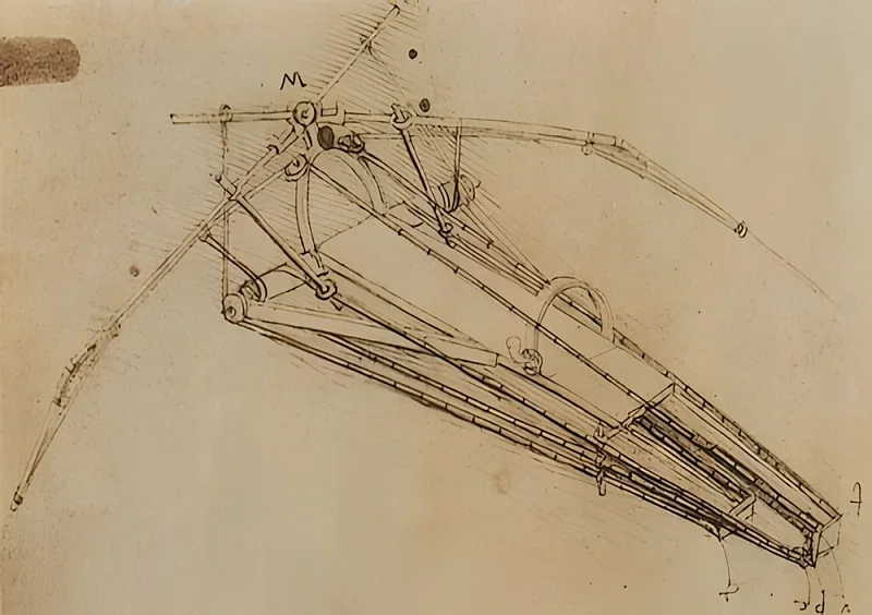 Leonardo da Vinci | Tegning af en flyvende maskine - 1485 | Indrammet kunsttryk | Renæssance | formida