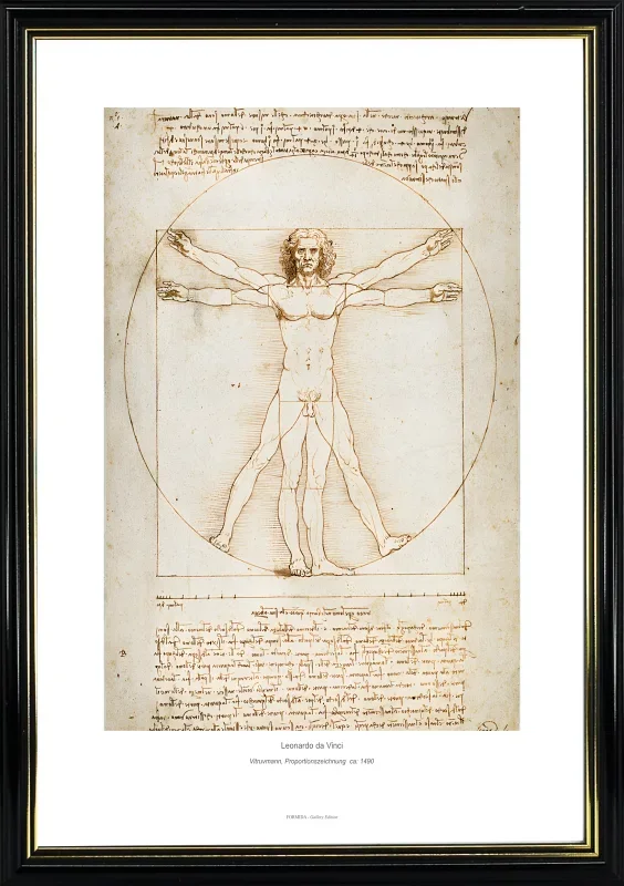Leonardo da Vinci | Vitruvmann, Proportionszeichnung - 1490 | Gallery Edition | Gerahmter Kunstdruck | Renaissance