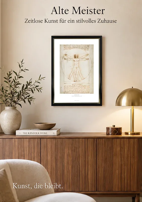 Leonardo da Vinci | Vitruvmann, Proportionszeichnung - 1490 | Gallery Edition | Gerahmter Kunstdruck | Renaissance