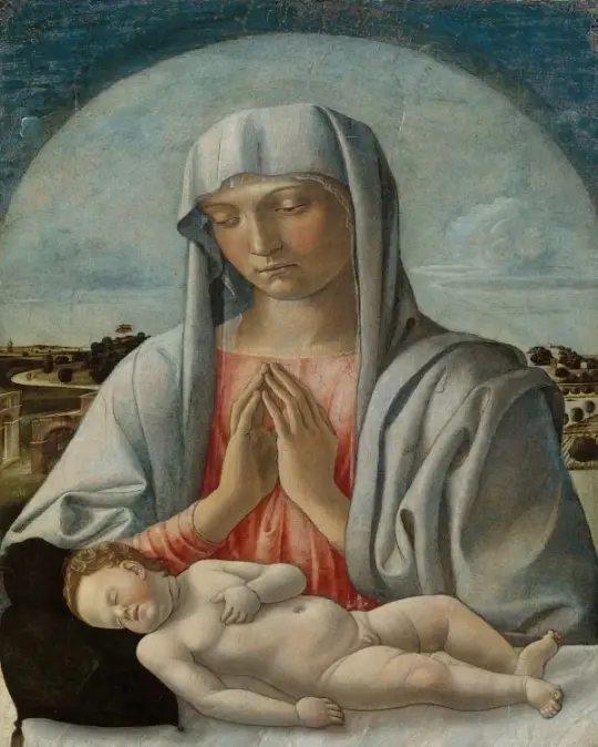 Madonna, die das schlafende Kind anbetet – 1460