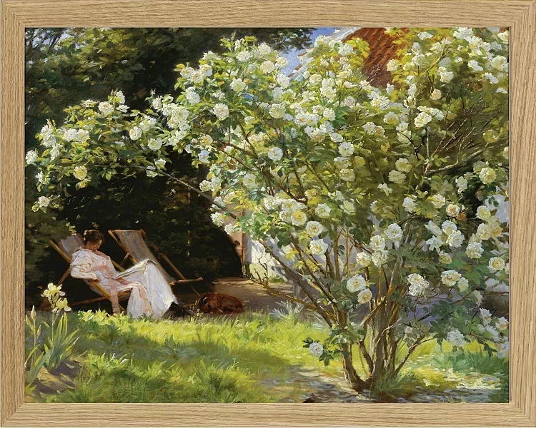 Marie Krøyer sitzt im Liegestuhl im Garten – 1893