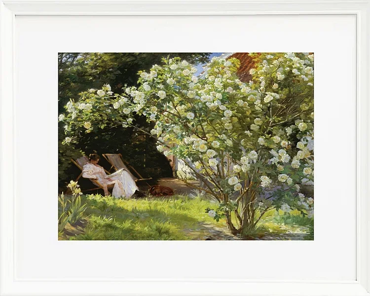 Marie Krøyer sitzt im Liegestuhl im Garten – 1893