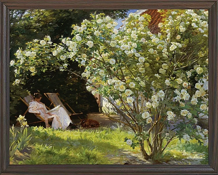 Marie Krøyer sitzt im Liegestuhl im Garten – 1893