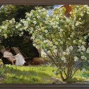 Marie Krøyer sitzt im Liegestuhl im Garten – 1893