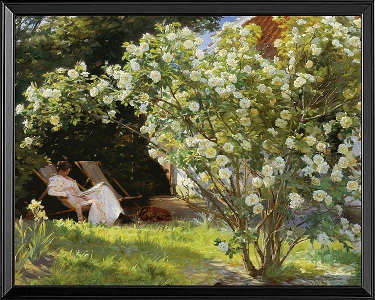 Marie Krøyer sitzt im Liegestuhl im Garten – 1893