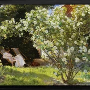 Marie Krøyer sitzt im Liegestuhl im Garten – 1893