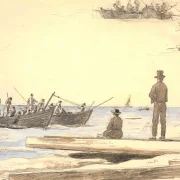Martinus Rørbye | To fiskerbåde – 1846 | Indrammet kunsttryk | Danmarks Guldalder