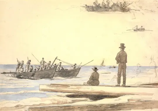 Martinus Rørbye | To fiskerbåde – 1846 | Indrammet kunsttryk | Danmarks Guldalder