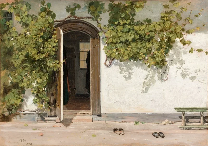 Martinus Rørbye | Indgang til en kro i Præstegården ved Hillested - 1844 | Indrammet kunsttryk | Danmarks Guldalder