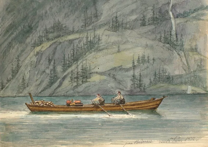 Martinus Rørbye | Fjordlandskab med robåd - 1832 | Indrammet kunsttryk | Danmarks Guldalder
