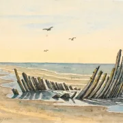 Martinus Rørbye | Wrack am Strand Nordstranden - 1832 | Gerahmter Kunstdruck | Goldenes Zeitalter Dänemark
