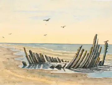 Martinus Rørbye | Wrack am Strand Nordstranden - 1832 | Gerahmter Kunstdruck | Goldenes Zeitalter Dänemark