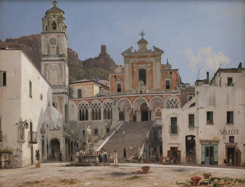 Martinus Rørbye – Blick auf den Platz in Amalfi 1834 | Giclée Kunstdruck gerahmt