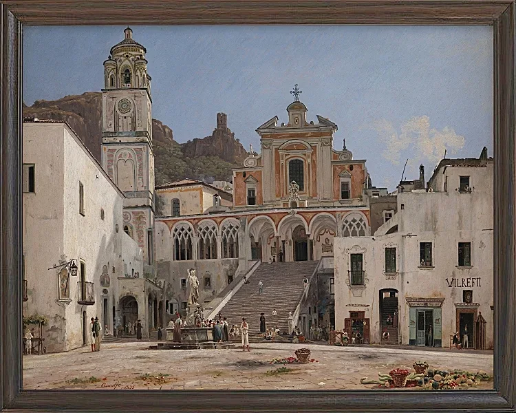 Martinus Rørbye – Blick auf den Platz in Amalfi 1834 | Giclée Kunstdruck gerahmt