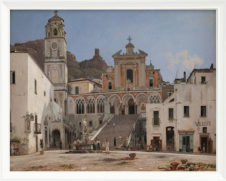 Martinus Rørbye – Blick auf den Platz in Amalfi 1834 | Giclée Kunstdruck gerahmt