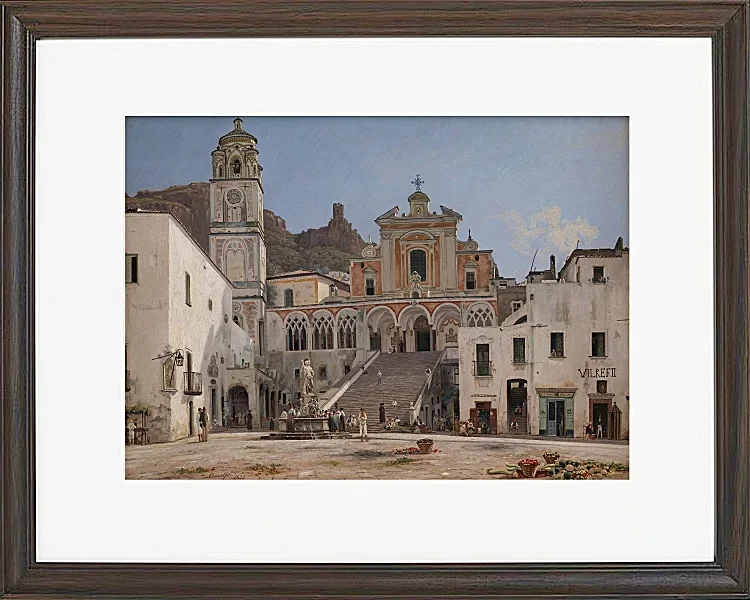 Martinus Rørbye – Blick auf den Platz in Amalfi 1834 | Giclée Kunstdruck gerahmt
