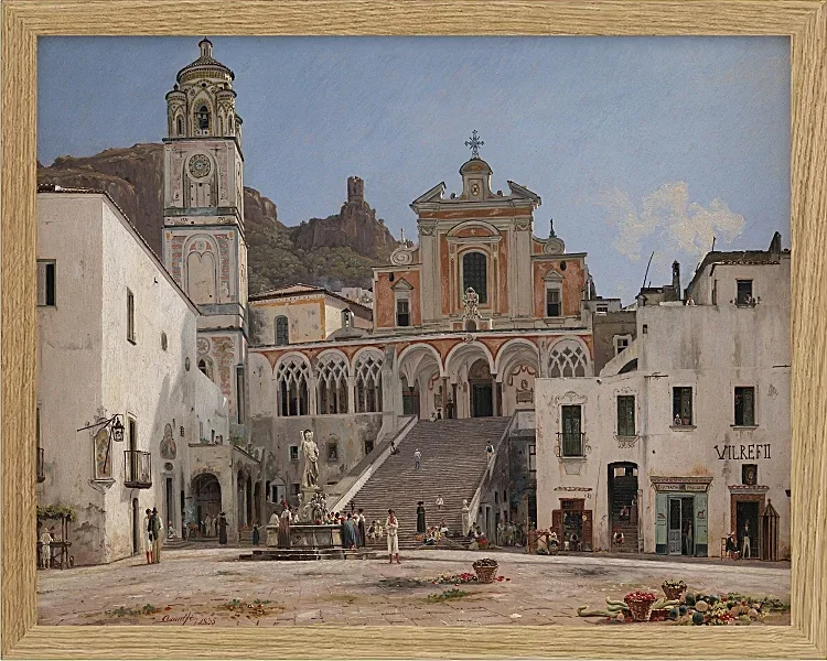 Martinus Rørbye – Blick auf den Platz in Amalfi 1834 | Giclée Kunstdruck gerahmt