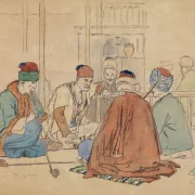 Martinus Rørbye | Café mit pfeiferauchenden Männern – 1899 | Gerahmter Kunstdruck | Goldenes Zeitalter Dänemark