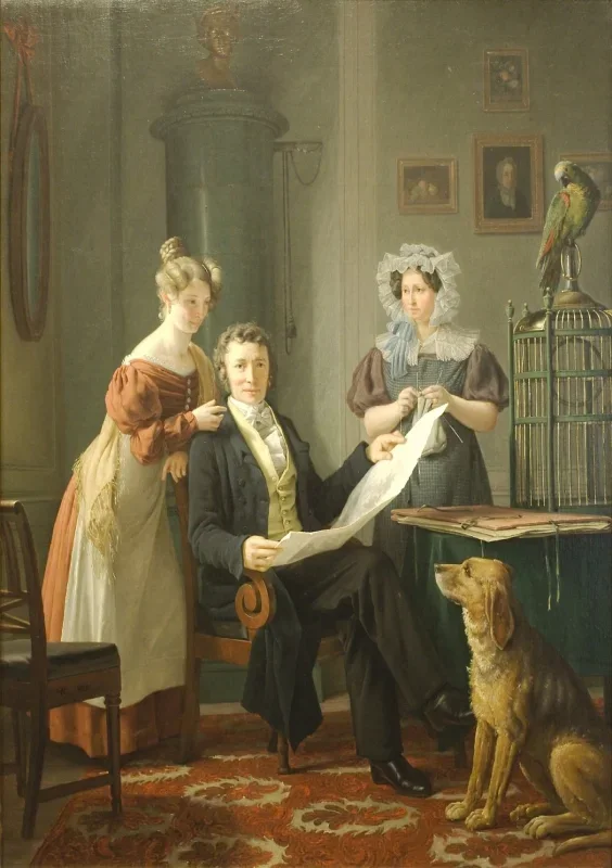 Martinus Rørbye | Chirurg Chr. Fenger mit Frau und Tochter - 1829 | Gerahmter Kunstdruck | Goldenes Zeitalter Dänemark