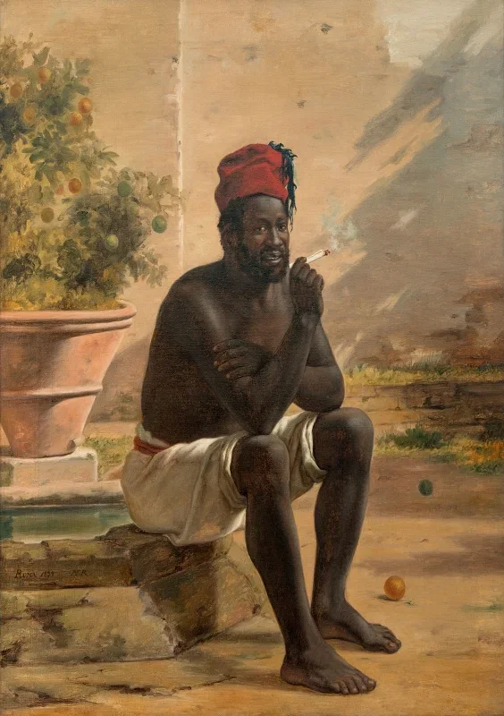 Martinus Rørbye | Ein sitzender Nubier, Rom – 1839 | Gerahmter Kunstdruck | Goldenes Zeitalter Dänemark