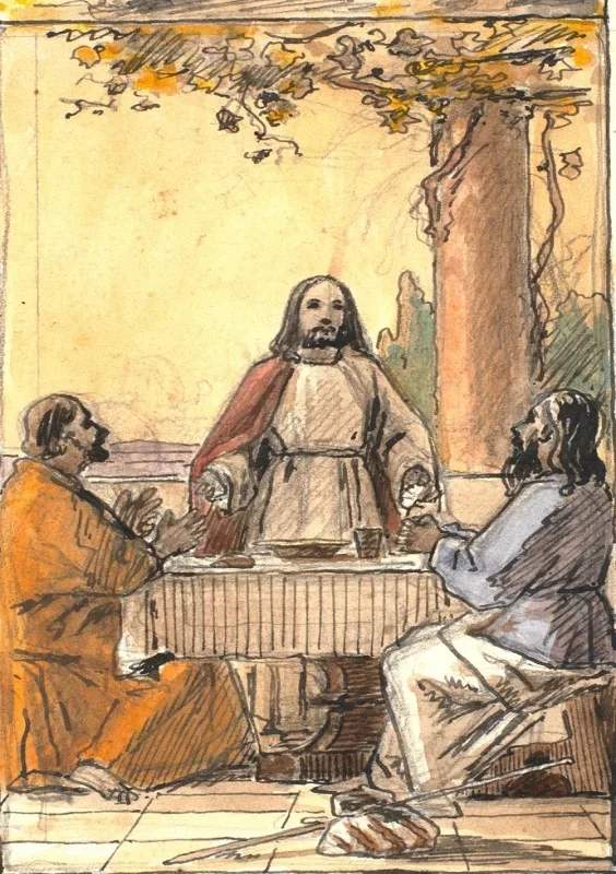 Martinus Rørbye | Christus und die zwei Jünger in Emmaus - 1842 | Gerahmter Kunstdruck | Goldenes Zeitalter Dänemark