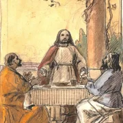 Martinus Rørbye | Christus und die zwei Jünger in Emmaus - 1842 | Gerahmter Kunstdruck | Goldenes Zeitalter Dänemark