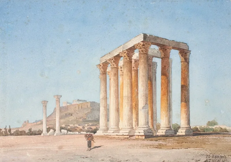 Martinus Rørbye | Der Zeustempel - 1835 | Gerahmter Kunstdruck | Goldenes Zeitalter Dänemark