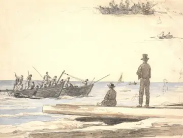 Martinus Rørbye | Zwei Fischerboote fahren zum Strand von Skagen – 1846 | Gerahmter Kunstdruck | Goldenes Zeitalter Dänemark