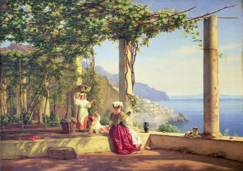Martinus Rørbye | Pergola med udsigt over Amalfi - 1844 | Indrammet kunsttryk | Danmarks Guldalder