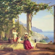 Martinus Rørbye | Pergola med udsigt over Amalfi - 1844 | Indrammet kunsttryk | Danmarks Guldalder
