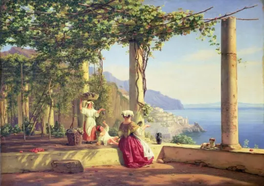 Martinus Rørbye | Pergola med udsigt over Amalfi - 1844 | Indrammet kunsttryk | Danmarks Guldalder