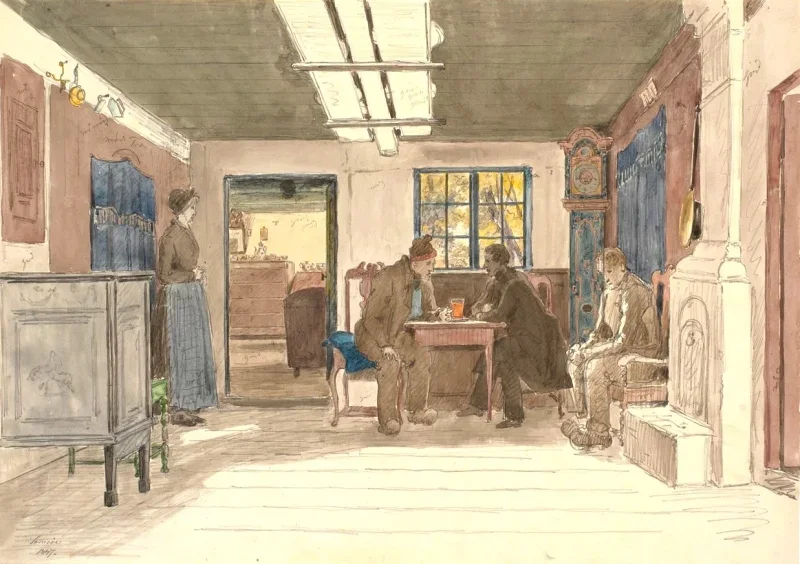 Martinus Rørbye | Et bondehus på Samsø - 1847 | Indrammet kunsttryk | Danmarks Guldalder