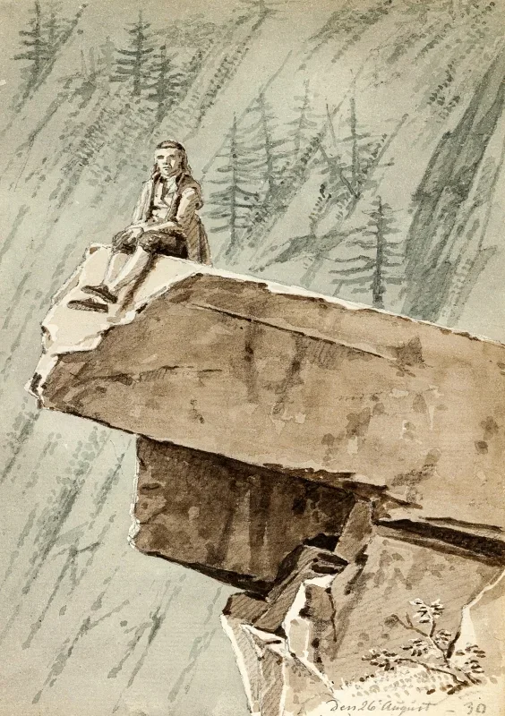 Martinus Rørbye | En mand, der sidder på et klippefremspring - 1832 | Indrammet kunsttryk | Danmarks Guldalder